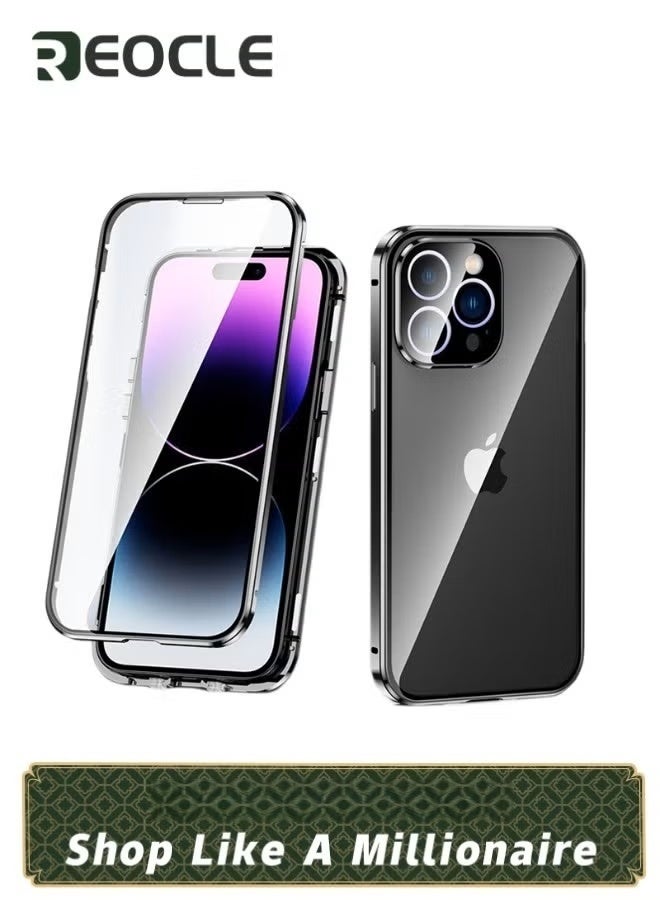 ريوكل حافظة لهاتف آيفون 14 13 برو ماكس حافظة زجاجية بإبزيم مزدوج الجانب مع واقي عدسة الكاميرا لكامل الجسم واقي معدني ممتص للصدمات وغطاء مضاد للزقزقة - Image 1