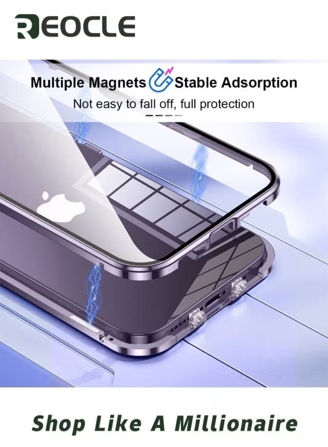 ريوكل حافظة لهاتف آيفون 14 13 برو ماكس حافظة زجاجية بإبزيم مزدوج الجانب مع واقي عدسة الكاميرا لكامل الجسم واقي معدني ممتص للصدمات وغطاء مضاد للزقزقة - Image 3