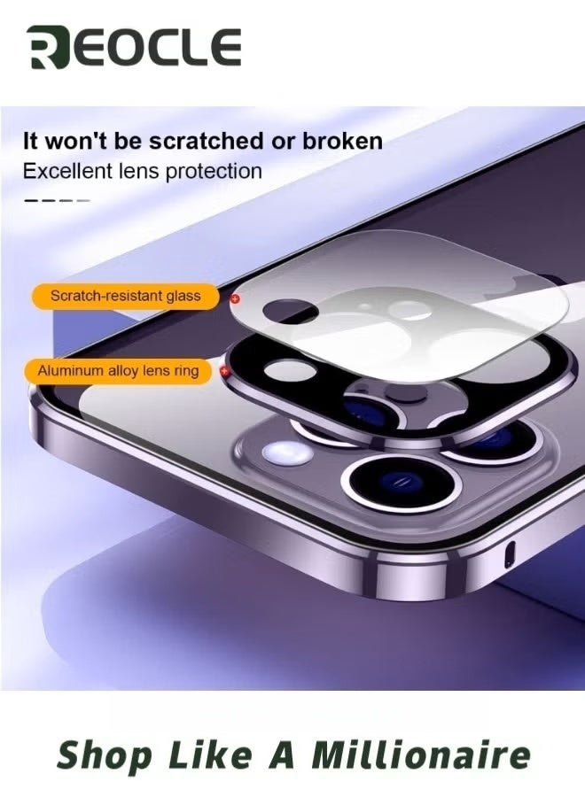 ريوكل حافظة لهاتف آيفون 14 13 برو ماكس حافظة زجاجية بإبزيم مزدوج الجانب مع واقي عدسة الكاميرا لكامل الجسم واقي معدني ممتص للصدمات وغطاء مضاد للزقزقة - Image 4