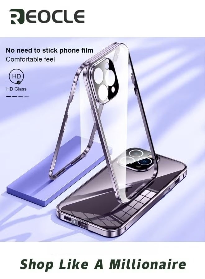 ريوكل حافظة لهاتف آيفون 14 13 برو ماكس حافظة زجاجية بإبزيم مزدوج الجانب مع واقي عدسة الكاميرا لكامل الجسم واقي معدني ممتص للصدمات وغطاء مضاد للزقزقة - Image 5