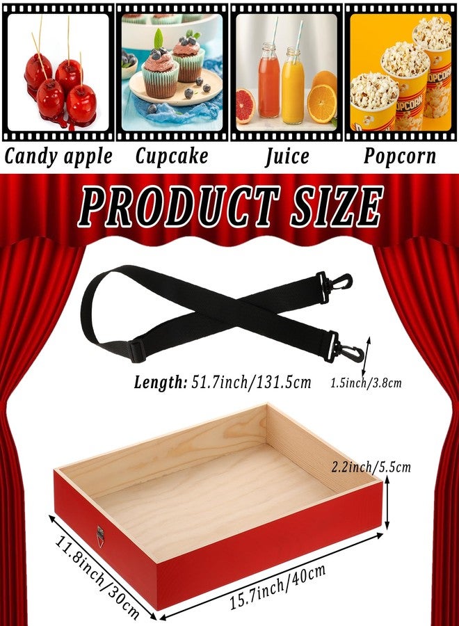 DANHMAO Wooden Snack Trays with Strap, 15.8 x 11.8 x 2 Inch Red Movie Snack Trays, Snack and Beverage Carrier, Party Tray, Snack for 20's Theme Costume Accessory Prop, Adult Carnival - Image 2
