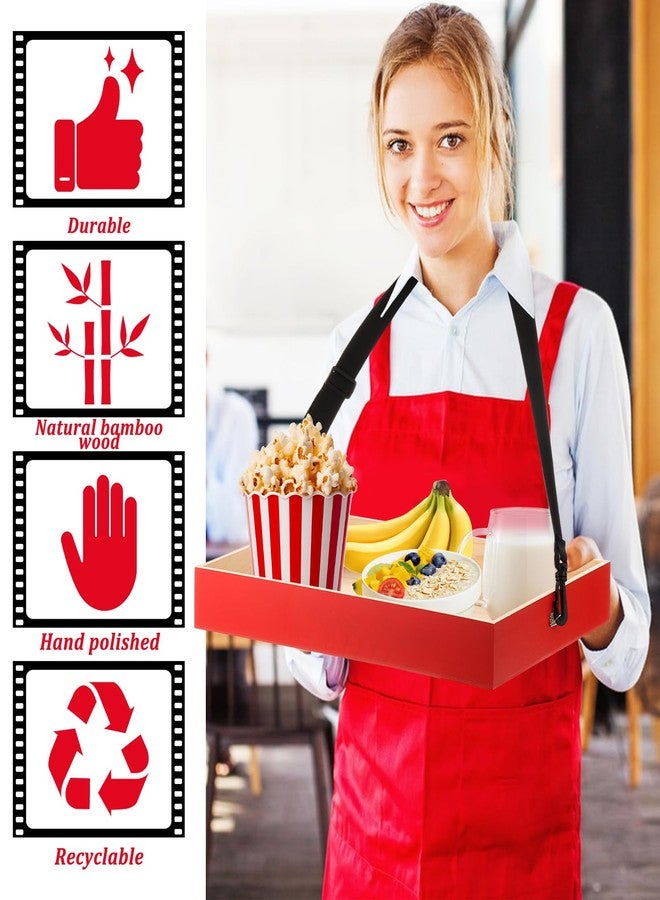 DANHMAO Wooden Snack Trays with Strap, 15.8 x 11.8 x 2 Inch Red Movie Snack Trays, Snack and Beverage Carrier, Party Tray, Snack for 20's Theme Costume Accessory Prop, Adult Carnival - Image 4