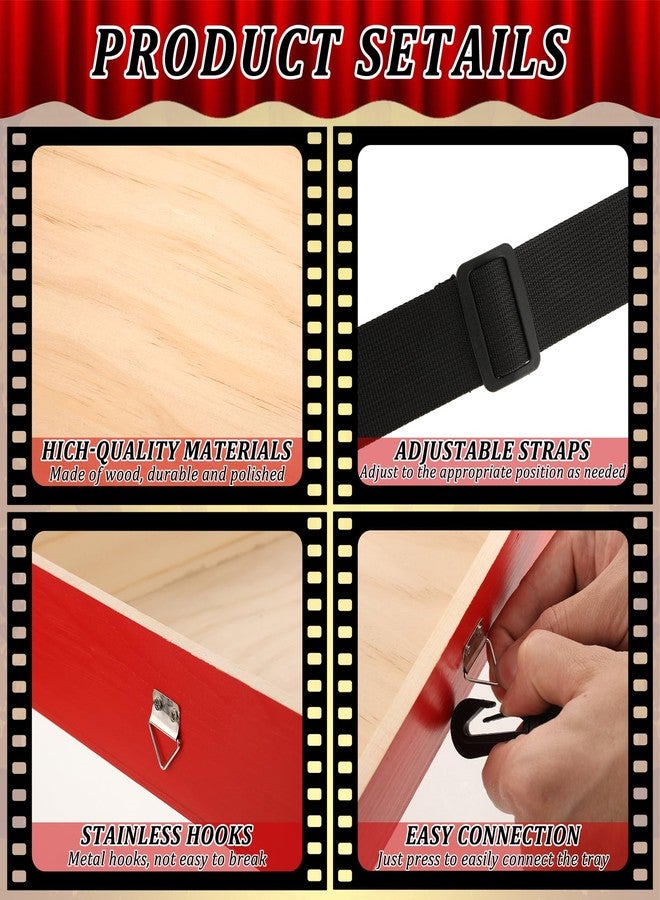 DANHMAO Wooden Snack Trays with Strap, 15.8 x 11.8 x 2 Inch Red Movie Snack Trays, Snack and Beverage Carrier, Party Tray, Snack for 20's Theme Costume Accessory Prop, Adult Carnival - Image 3
