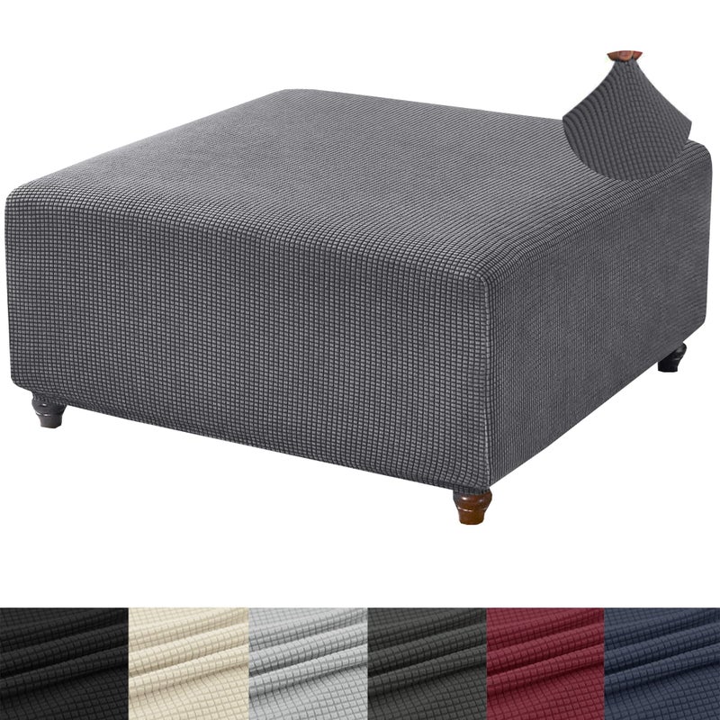 ANWUCHEN Square Ottoman Cover Thick Stretch Knitted Jacquard Slipcover XLarge Dark Gray - Image 2