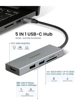 ESSAGER 5 in 1 USB C Hub, Portable USBC Hub Multiport Adapter with HDMI 4k60hz, USB3.0, USB2.0, SD/TF(Micro SD) Reader for MacOS & Windows  - Image 1