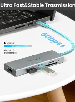 ESSAGER 5 in 1 USB C Hub, Portable USBC Hub Multiport Adapter with HDMI 4k60hz, USB3.0, USB2.0, SD/TF(Micro SD) Reader for MacOS & Windows  - Image 4