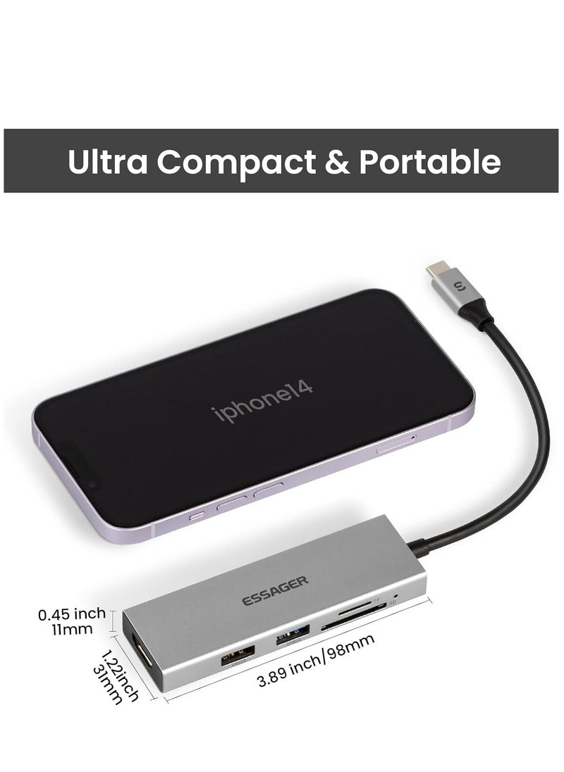 ESSAGER - 5 in 1 USB C Hub, Portable USBC Hub Multiport Adapter with HDMI 4k60hz, USB3.0, USB2.0, SD/TF(Micro SD) Reader for MacOS & Windows - Image 1