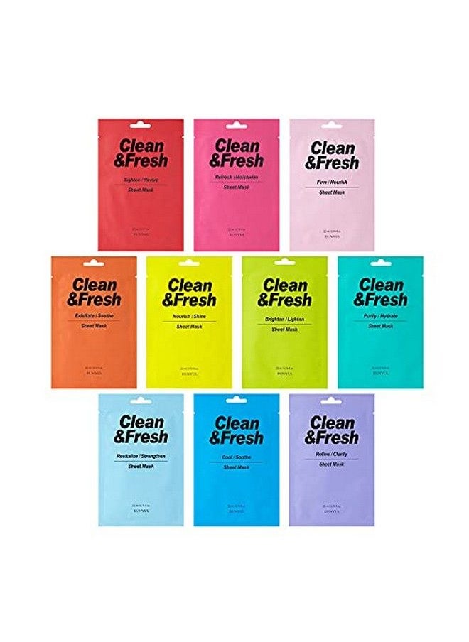 Eunyul [Pack Of 10 Clean & Fresh Sheet Mask 22 Ml / 0.74 Fl.Oz. 10 Types Korean Sheet Mask Bundle Pack For All Skin Type Face Mask Pack  - Image 2