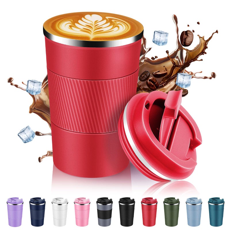 Volhoply 13 oz Stainless Steel Insulated Travel Coffee Mug with Fip LidReusable Double Wall Vacuum Metal Coffee CupPortable to Go Leak Proof Cafe Thermal Tumbler for Hot Cold DrinksRed1 - Image 2