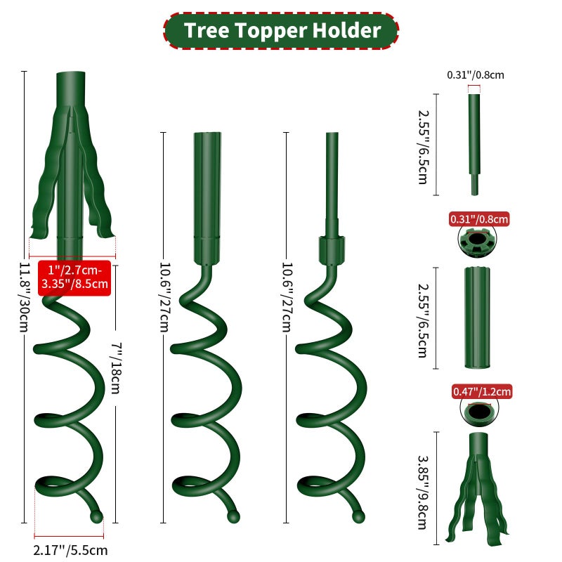 PASARA Christmas Tree Topper Holder â€“ Universal Twist-On Stabilizer with Adjustable Attachment for Tree Top Decorations, Fits Most Tree Bases (Green) - Image 3