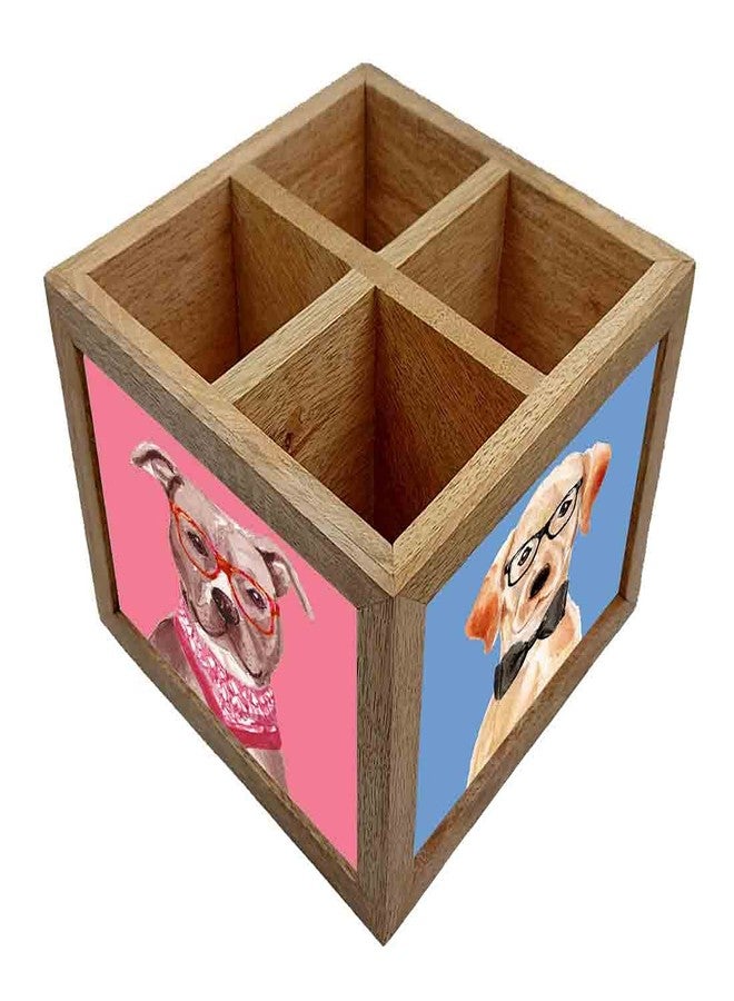Nutcase Wooden Cutlery Stand Holder Silverware Caddy Spoons Forks Knives Organizer for Dining Table & Kitchen -Made in India-Spoons NOT Included - Hipster Pitbull - Image 2