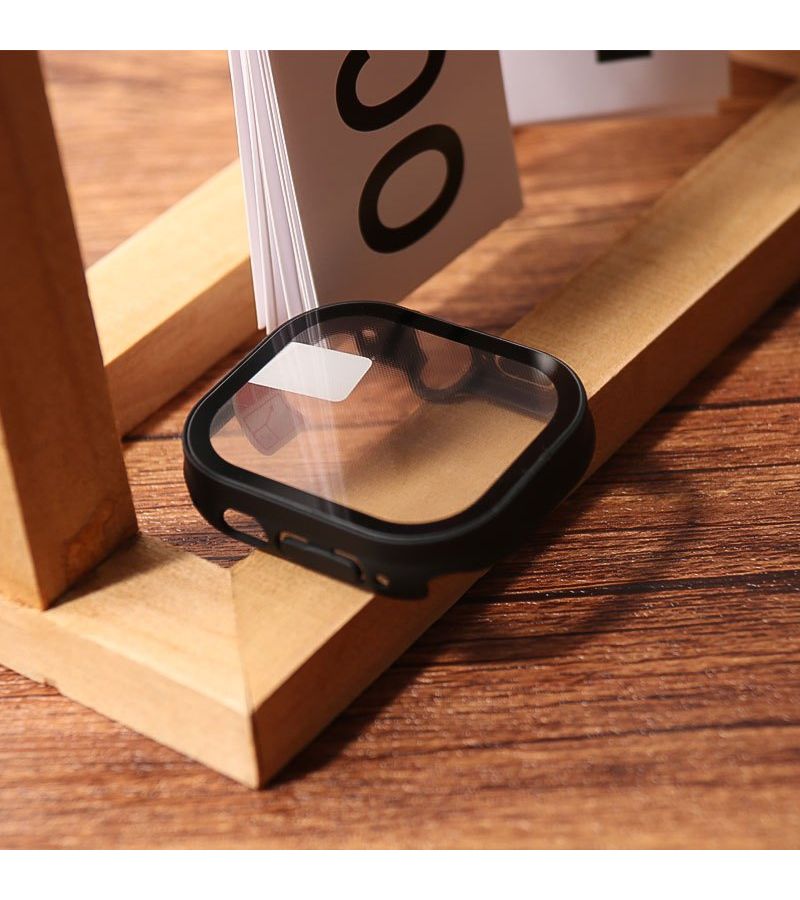 1pc Hard Shell Shockproof Protective Case For Apple Watch Ultra Ultra 2 3 49mm With 9H Tempered Glass Screen Protector Black Thin Frame Bumper - Image 1