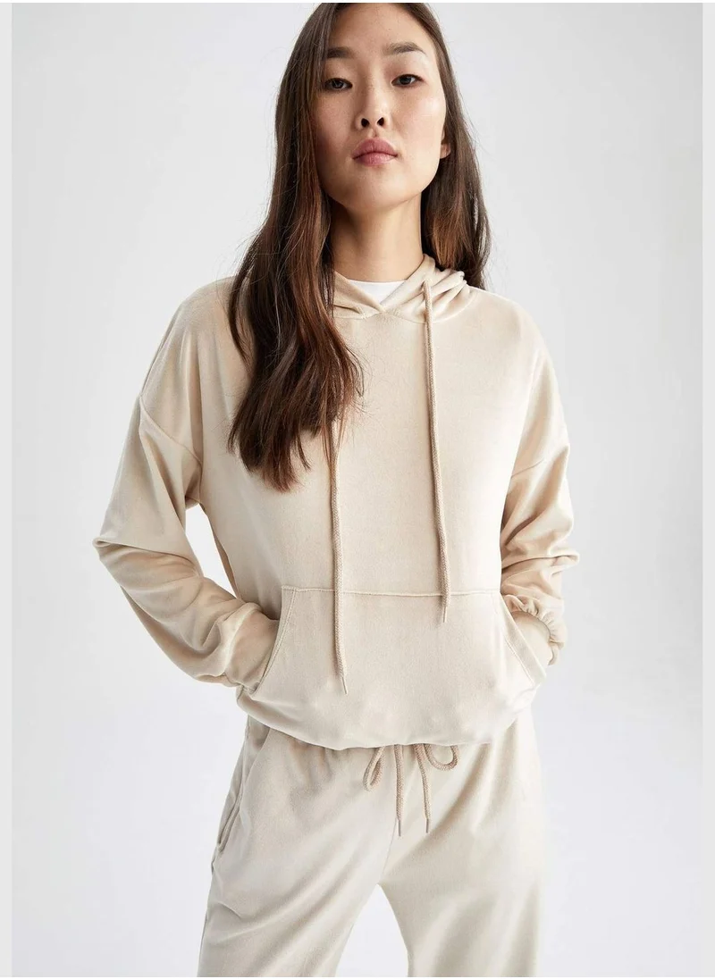 DeFacto Regular Fit Long Sleeve Hoodie with Kangaroo Pockets
