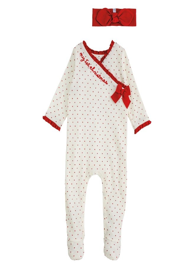 Mud Pie Baby Girl's Kids Dot My 1st Christmas Sleeper White - Image 1