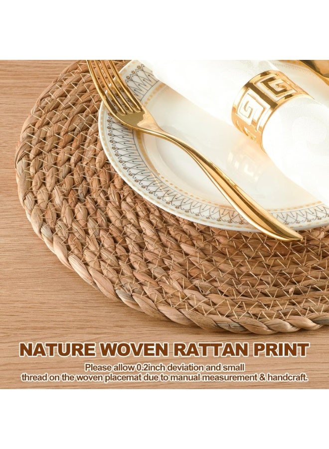 هابي هوم مجموعة 6 قطع مفارش طاولة دائرية منسوجة بقطر 38 سم مفارش من خوص صفير الماء الطبيعي، يدوية الصنع، لحماية الطاولة وإضفاء لمسة ديكور ريفي للمطبخ، حفلات الزفاف، والمنزل - بيج - Image 3