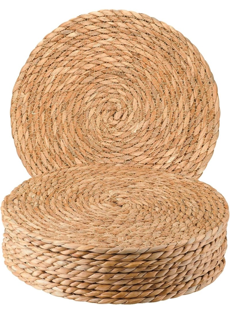 هابي هوم مجموعة 6 قطع مفارش طاولة دائرية منسوجة بقطر 38 سم مفارش من خوص صفير الماء الطبيعي، يدوية الصنع، لحماية الطاولة وإضفاء لمسة ديكور ريفي للمطبخ، حفلات الزفاف، والمنزل - بيج - Image 1