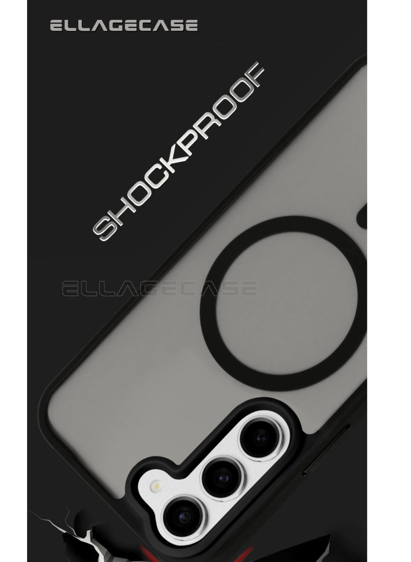 ELLAGECASE حافظة أنيقة سوداء لهاتف سامسونج جالكسي S23 بلس، حماية كاميرا قوية، مضادة للصدمات، حماية معززة، متوافقة مع شحن MagSafe والشحن اللاسلكي - Image 2