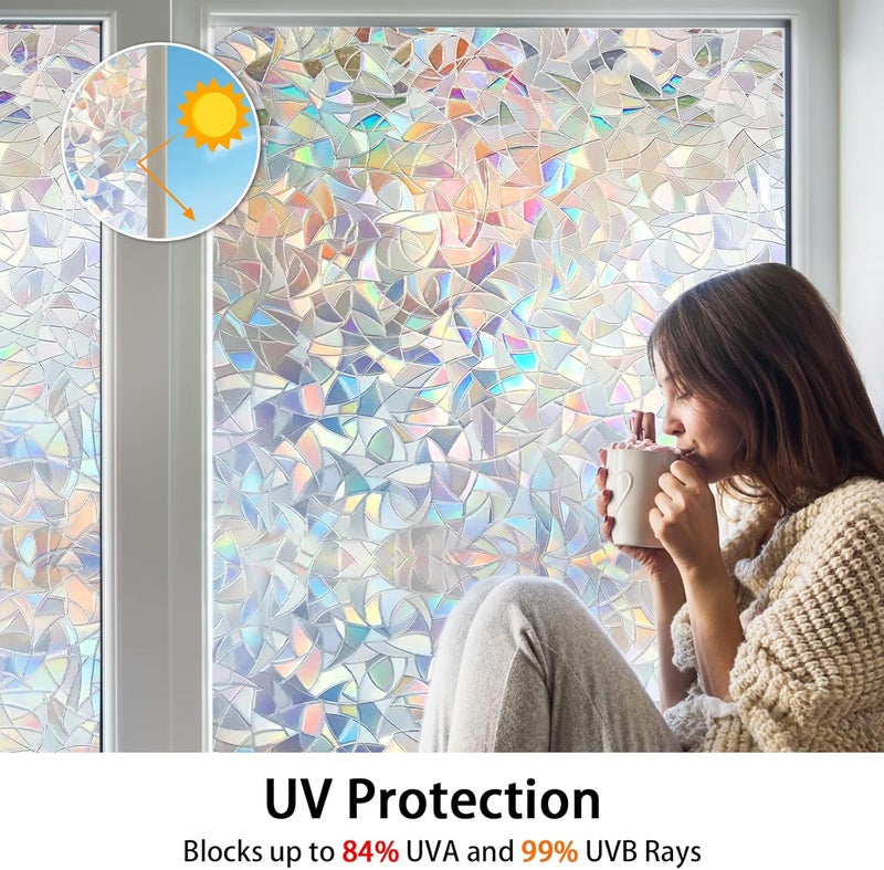 DARUITE Window Film, 3D Rainbow Window Film, Opaque Window Film, Colourful Window Film, Self-Adhesive, UV Resistance, Suitable for Kitchen, Living Room, Office (30 x 200 cm) - Image 2