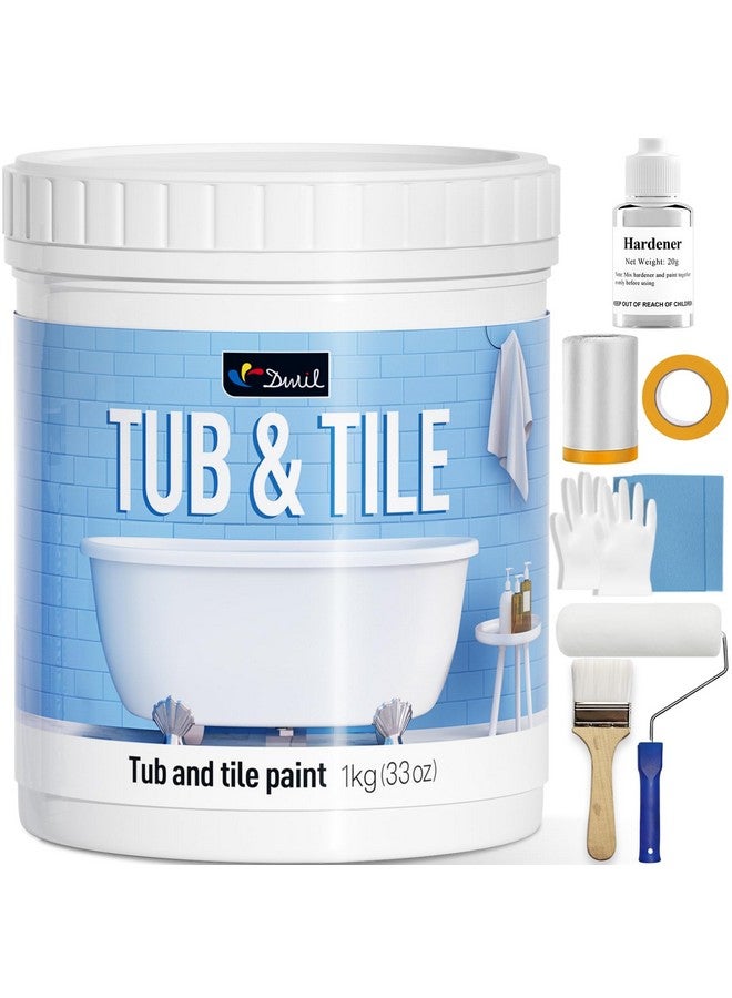 DWIL Tub and Tile Refinishing Kit,Tub Refinishing Kit White Bathtub Paint, Quick-Dry Tub Paint Water Based Tile Paint for Wall & Floor, Sink Paint for Bathroom, Kitchen, Toilets, Semi-Gloss White, 50-55sq.ft - Image 1