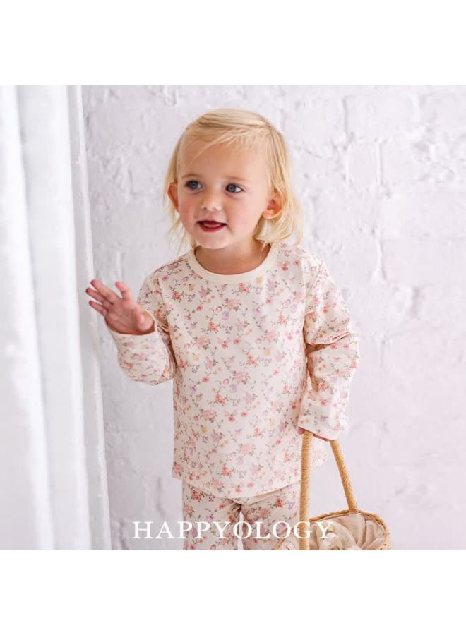Happyology Uk Kids Long Sleeve Organic Cotton Spring Homewear Cute British Floral T-shirt For Boys And Girls - Image 3
