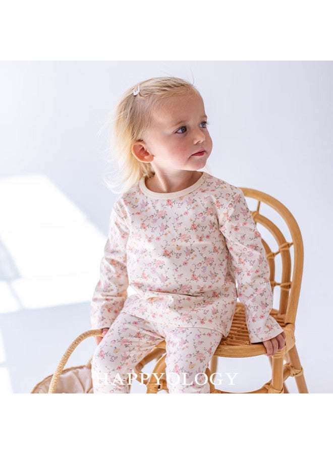 Happyology Uk Kids Long Sleeve Organic Cotton Spring Homewear Cute British Floral T-shirt For Boys And Girls - Image 5