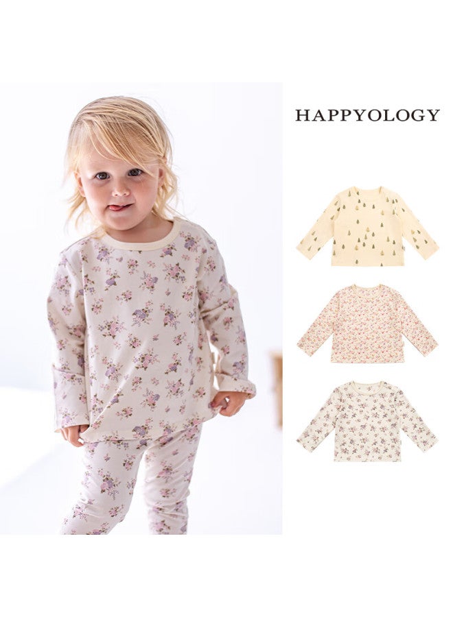 Happyology Uk Kids Long Sleeve Organic Cotton Spring Homewear Cute British Floral T-shirt For Boys And Girls - Image 2