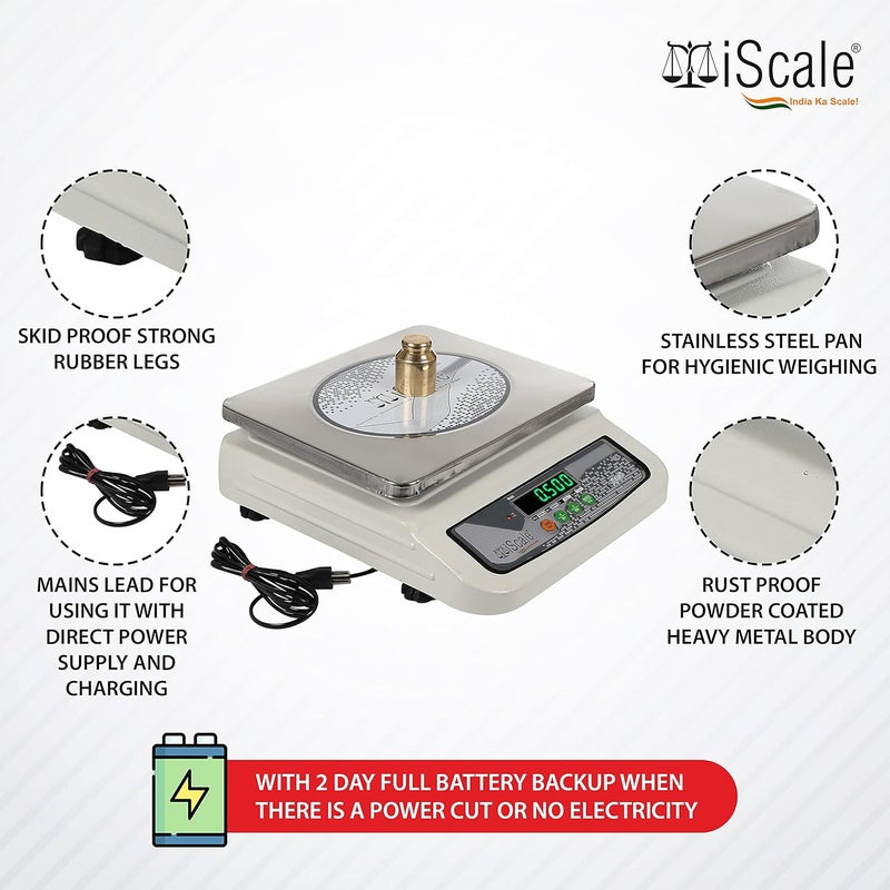 Iscale iScale i06 30kg Digital Chargeable Weighing Machine Front Back Display Stainless Steel Pan Ideal for Shop with Certificate  - Image 4