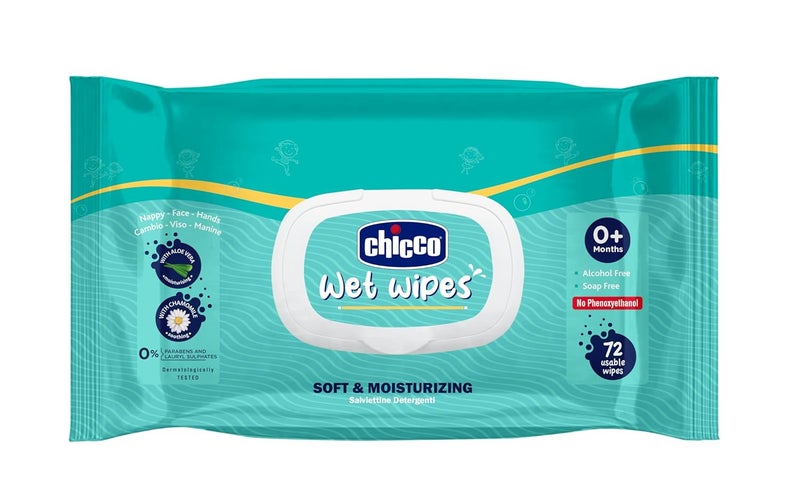 Chicco مناديل مبللة 72 قطعة مع غطاء قابل للفتح | خالية من الفينوكسي إيثانول والبارابين والكحول - Image 1