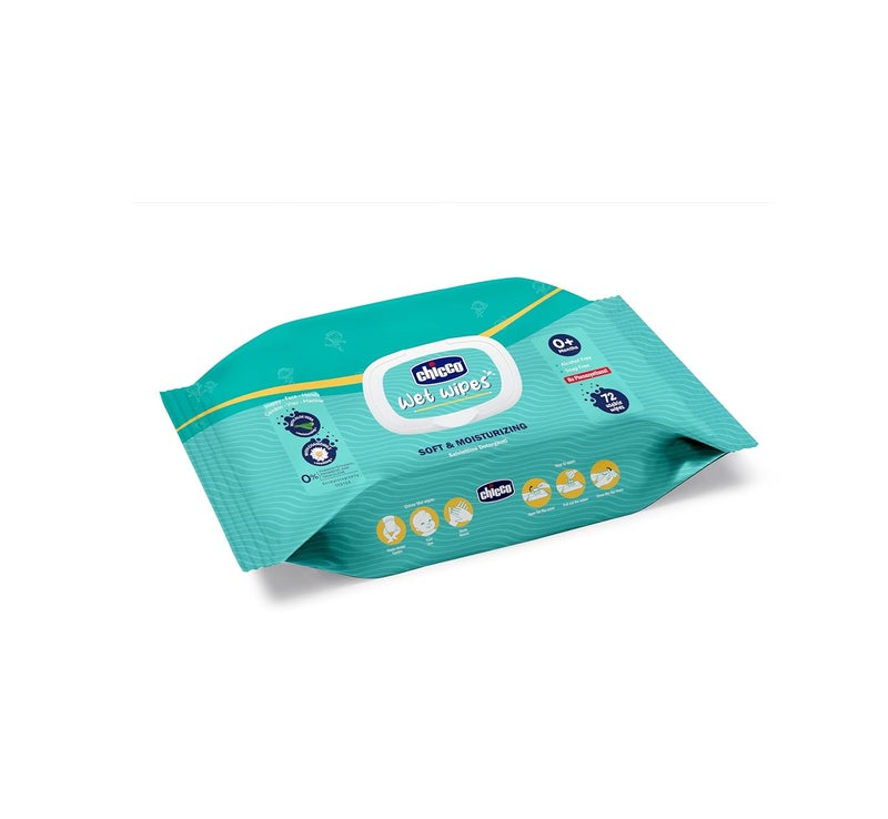 Chicco مناديل مبللة 72 قطعة مع غطاء قابل للفتح | خالية من الفينوكسي إيثانول والبارابين والكحول - Image 3