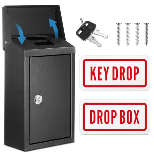 Yaocom Key Lockable Box with 2 Pcs Reflective Sign 10 x 55 x 3 Inch Metal Locking Mailbox Hanging Secure Postbox with 2 Keys for Outside Office Business Home Indoor UseBlack