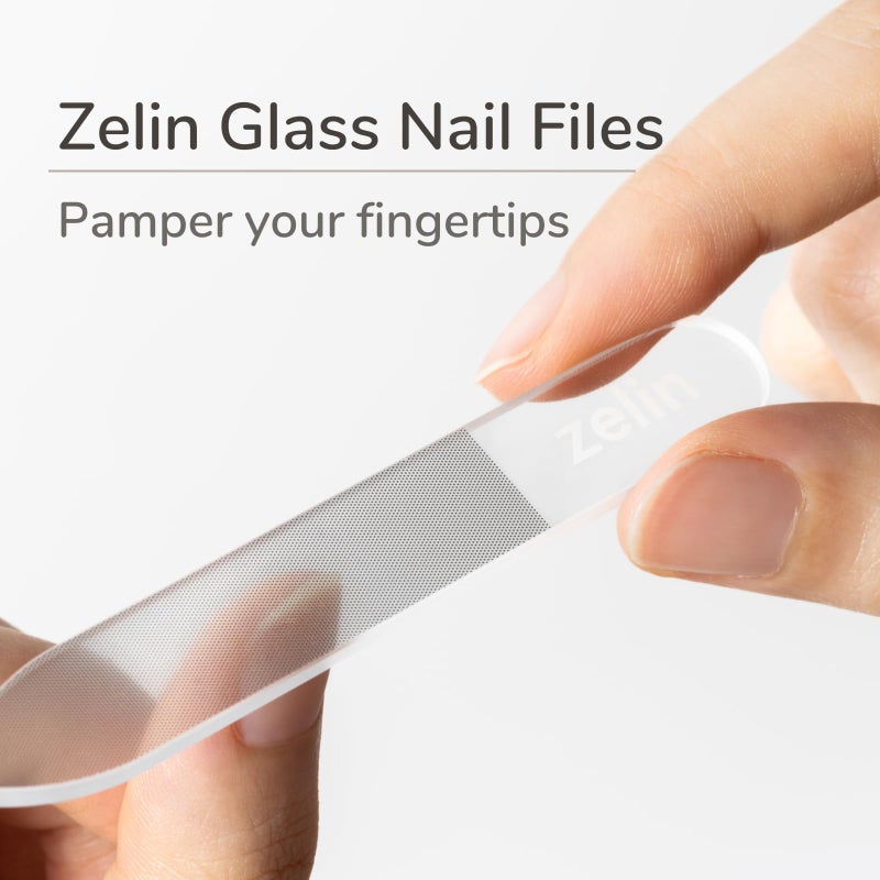 zelin Premium Glass Nail File for Natural Nails with Leather Case, 3 Pcs Single-Sided Crystal Nail Files for Stronger, Smoother Nails, Reusable Manicure Tool, Ideal Valentines Day Gifts for Her - Image 2