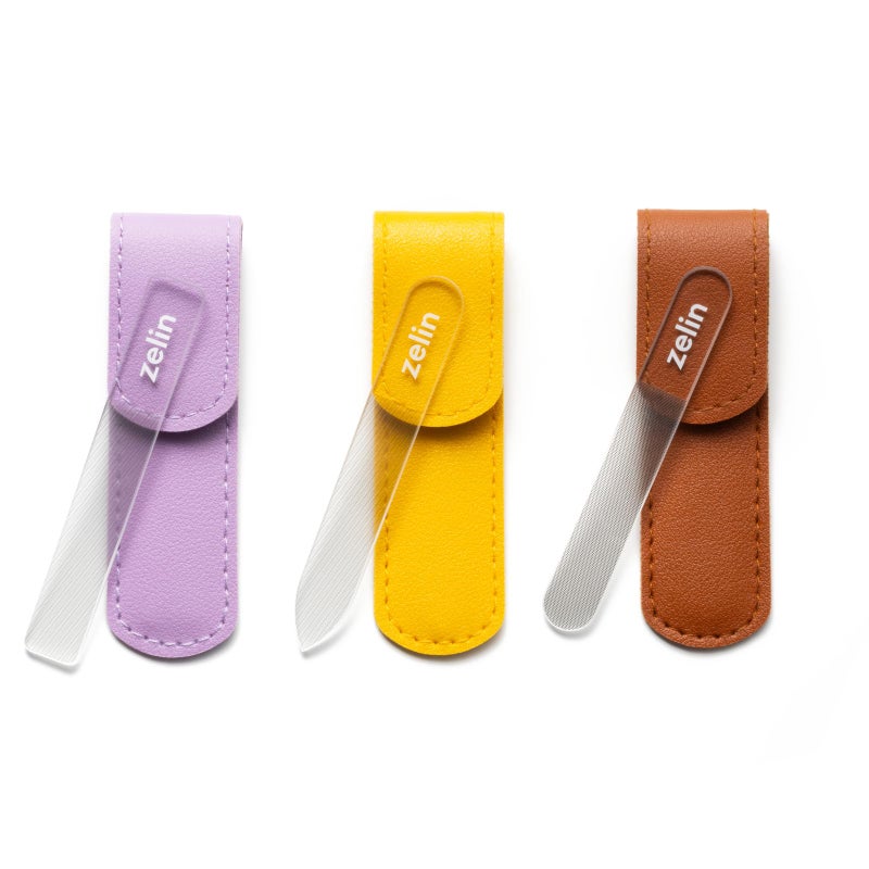 zelin Premium Glass Nail File for Natural Nails with Leather Case, 3 Pcs Single-Sided Crystal Nail Files for Stronger, Smoother Nails, Reusable Manicure Tool, Ideal Valentines Day Gifts for Her - Image 1