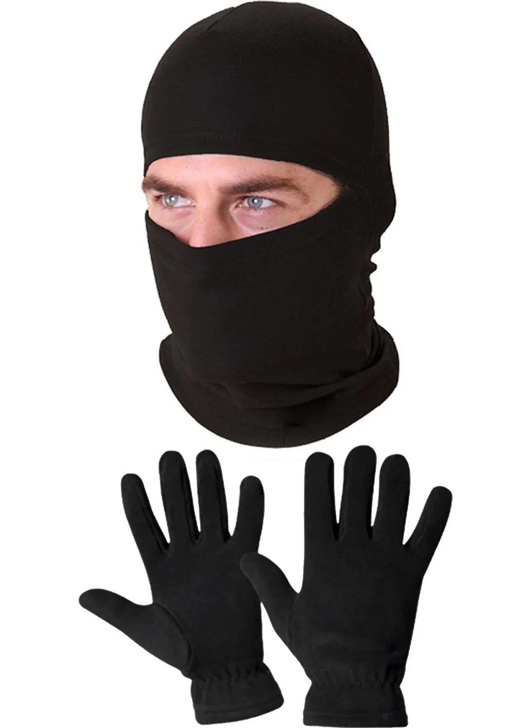 بيليفانتي كولكشن Thermal Black Unisex Snow Mask Fleece Gloves Set Color Black