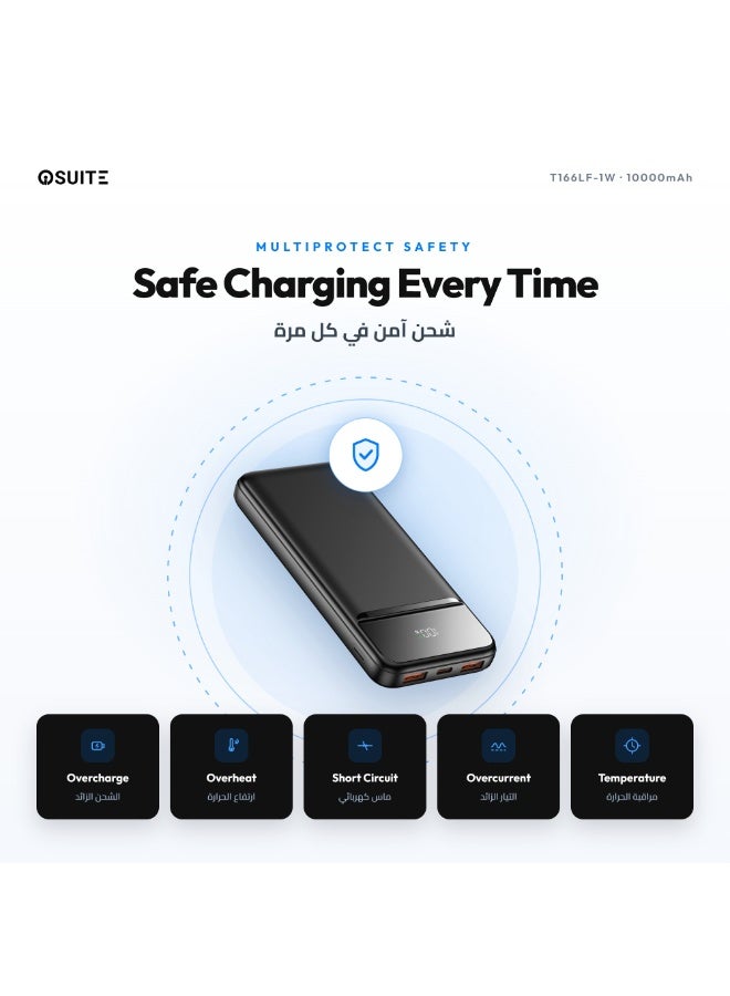 iOsuite Power Bank 10000mAh PD 20W + 22.5W Fast Charging, Charge 3 Devices Simultaneously, Air Travel Approved Portable Charger with LED Digital Display, USB-C & Dual USB-A Compatible with iPhone, Samsung, iPad & More – Black - Image 5