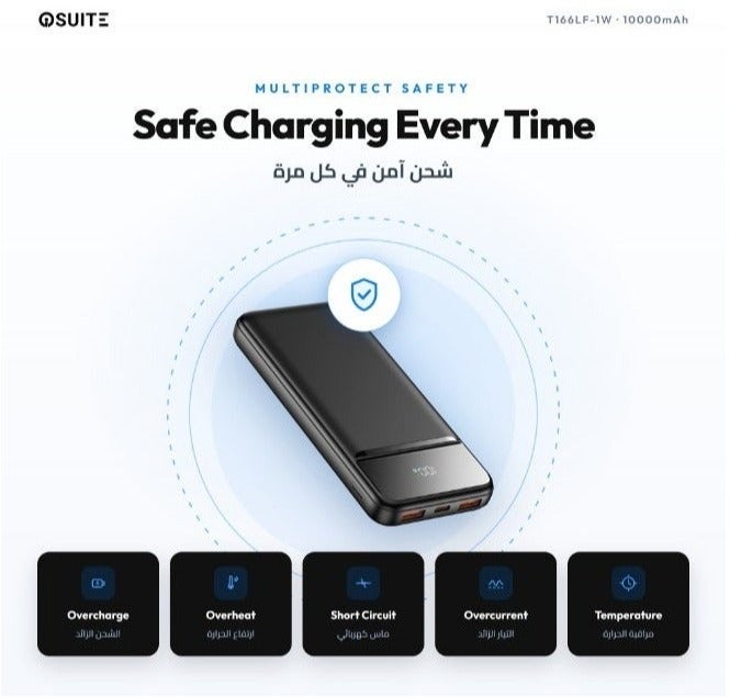 iOsuite Power Bank 10000mAh PD 20W + 22.5W Fast Charging, Charge 3 Devices Simultaneously, Air Travel Approved Portable Charger with LED Digital Display, USB-C & Dual USB-A Compatible with iPhone, Samsung, iPad & More – Black - Image 5