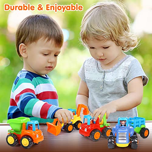 ORWINE 4Pcs Inertia Toy Early Educational Toddler Baby Toy Friction Powered Cars Push & Go Cars Tractor Bulldozer Dumper Cement Mixer Engineering Vehicles Toys For Children Boys Girls Kids Gift - Image 2