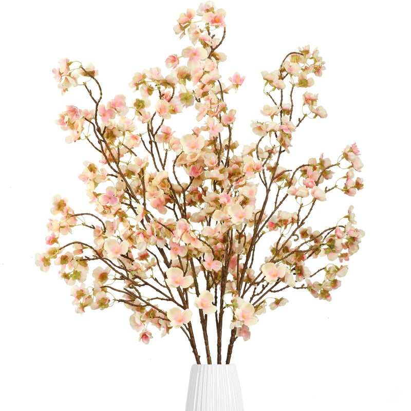 Sggvecsy Artificial Cherry Blossom Flowers 4 Pcs Faux Cherry Blossom Stems Faux Silk Cherry Blossom Branches 41 Fake Flowers Long Stems for Vase Arrangements Home Wedding Table Decor Champagne - Image 2