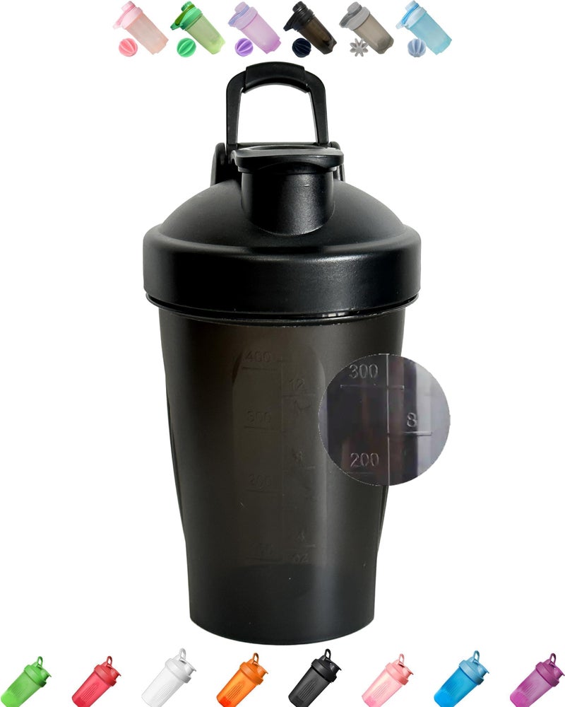 Shaker BOTTLE Shaker Bottle A Small Dark Black 12Oz400ml w Measurement Marks  Stainless Whisk Blender Mixer BallBPA FreeMade of PP54248 FPerfect for NutritionProteinKetoJuice Powder Shaking 