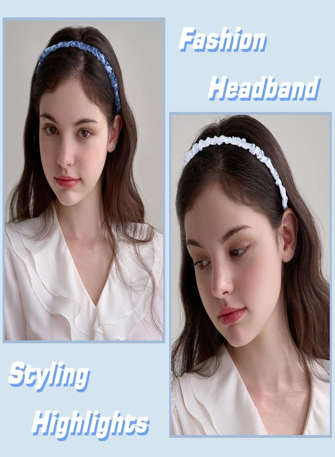 AIBFRID 7 PCS Fashion Headbands for Women Floral Vintage Wide Headband Cute Pearl Head Band Twisted Blue Hair Bands for Girls Hair Non Slip Hair Accessories (Blue) - Image 4