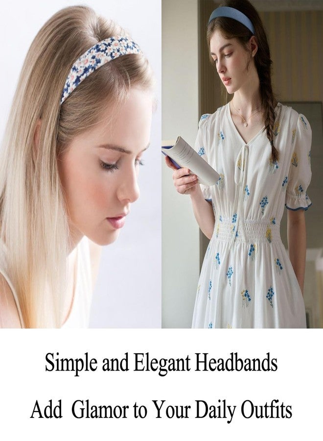 AIBFRID 7 PCS Fashion Headbands for Women Floral Vintage Wide Headband Cute Pearl Head Band Twisted Blue Hair Bands for Girls Hair Non Slip Hair Accessories (Blue) - Image 5