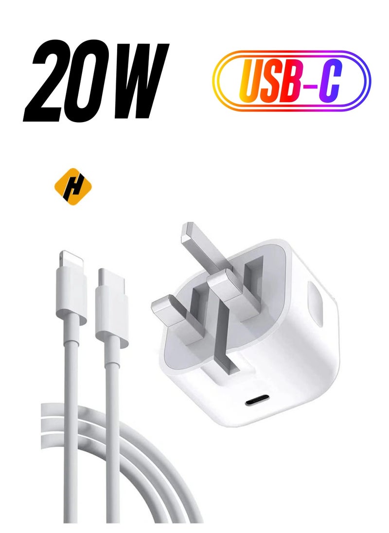 HuHa - iPhone 20W USB C Fast Charger, iPhone Fast Charger Plug fast Charger Power and 1M iPhone USB C Charger Cable Compatible with i-Phone 13 12 11 Pro Max Mini X XR Xs/i-Pad, iPhone USB C Fast Charger - Image 1