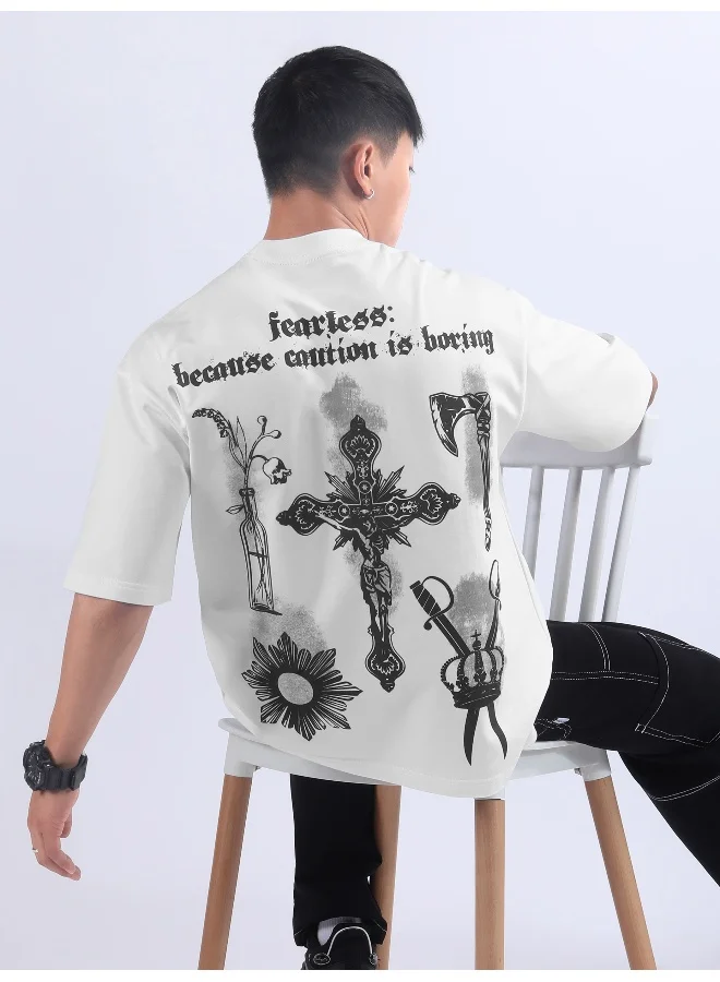 Beyoung White Spray Print Gothic Oversized T-Shirt