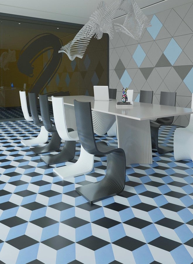 Art3d 30-Pack Hexagon Peel and Stick Flooring Tile, Self Adhesive Waterproof Vinyl Floor Tile for Kitchen Bathroom Living Room Bedroom, 11.8" x 10.2" Blue/Black/White - Image 5