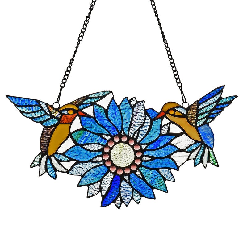 Capulina Capulina Mothers Day Sunflower Hummingbirds Gifts Stained Glass Window Hangings Window Panels Suncatchers Art Handicrafts Flower Birds Lovers Gifts for Home Window Decor 