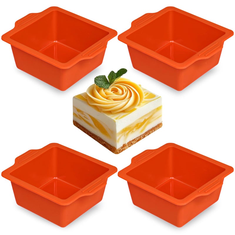 Webake 4 Inch Silicone Square Cake Pans, Nonstick Mini Square Silicone Molds for Baking, Ice Cube, Jelly, Soap, BPA Free Set of 4 - Image 1