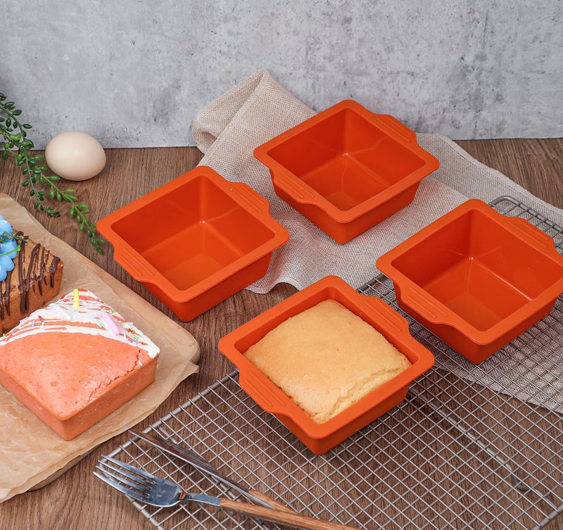 Webake 4 Inch Silicone Square Cake Pans, Nonstick Mini Square Silicone Molds for Baking, Ice Cube, Jelly, Soap, BPA Free Set of 4 - Image 4