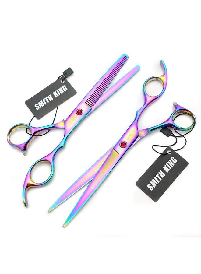 Smithking 7.0 Inches Professional hair cutting thinning scissors set with razor (Rainbow) - Image 4