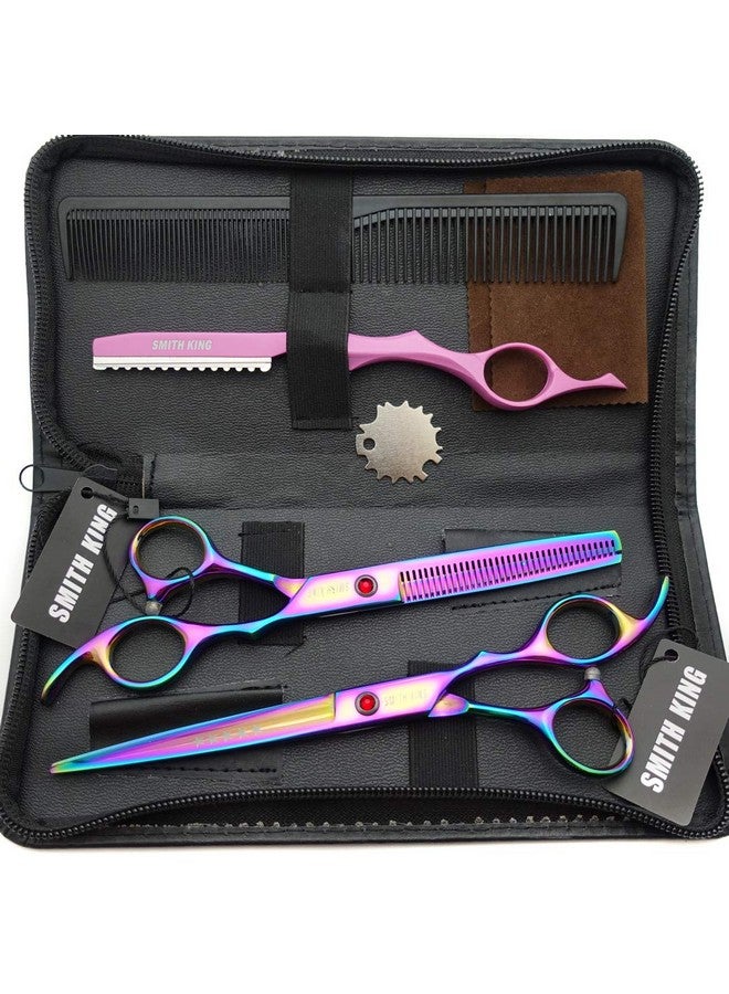 Smithking 7.0 Inches Professional hair cutting thinning scissors set with razor (Rainbow) - Image 2