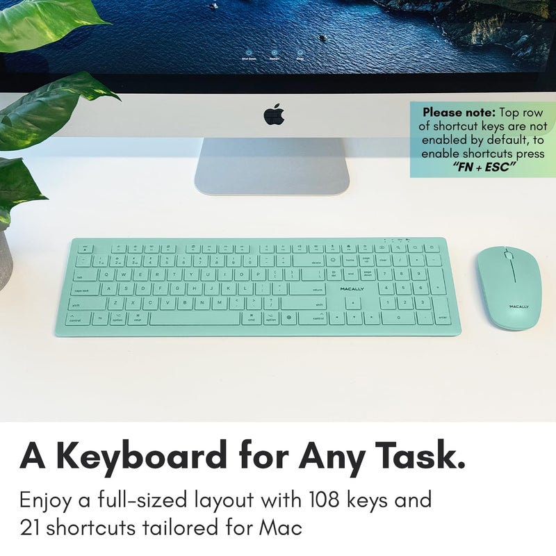 Macally Wireless Keyboard and Mouse Combo for Mac mini/Pro, iMac, MacBook, iPad, iPhone - Compatible Bluetooth Apple Keyboard and Mouse Combo (Multi Device, Rechargeable, Emoji Keys) - Light Green - Image 4