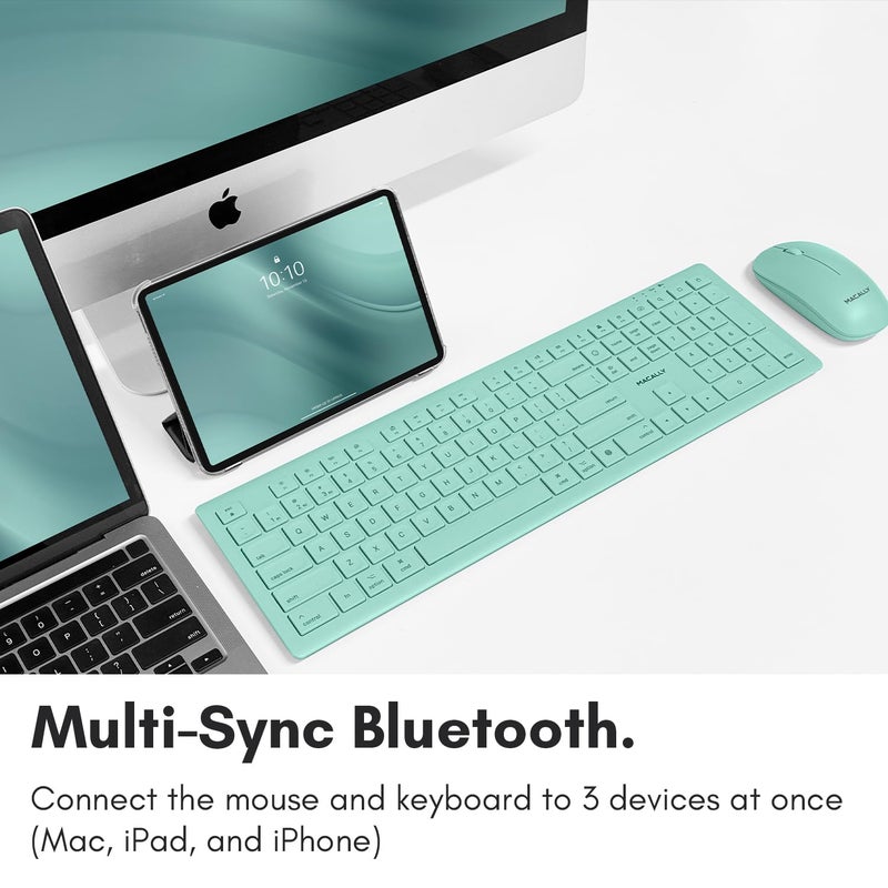 Macally Wireless Keyboard and Mouse Combo for Mac mini/Pro, iMac, MacBook, iPad, iPhone - Compatible Bluetooth Apple Keyboard and Mouse Combo (Multi Device, Rechargeable, Emoji Keys) - Light Green - Image 3
